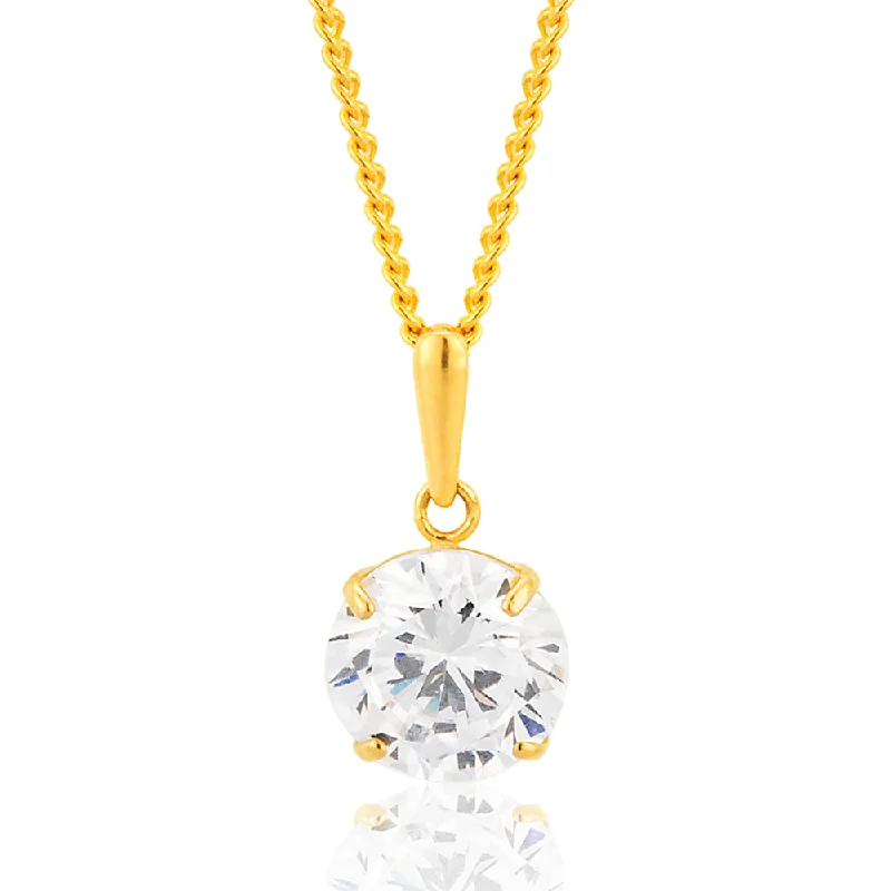 9ct Yellow Gold 8mm Brilliant Cut Zirconia Pendant