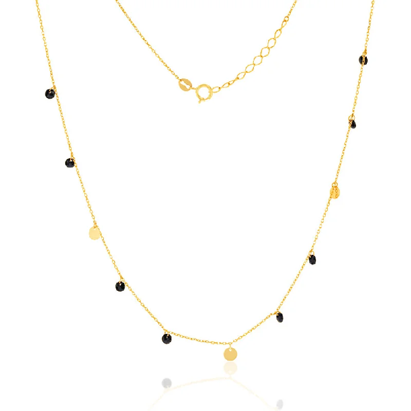 9ct Yellow Gold Black Zirconia and Gold Disc Charm 41.90cm Chain