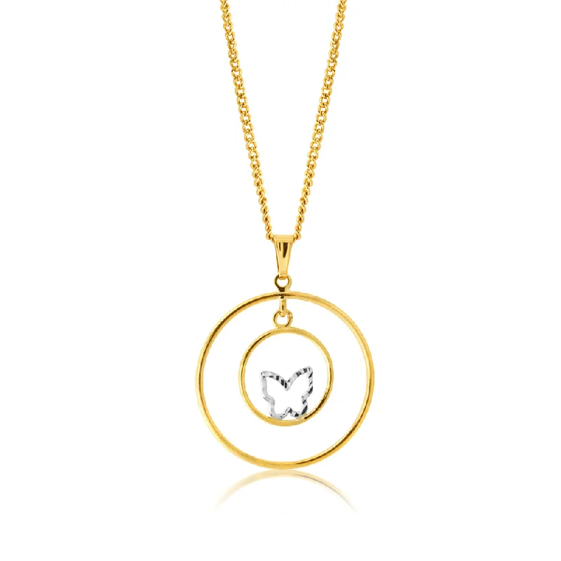 9ct Yellow Gold Butterfly Double Ring Pendant