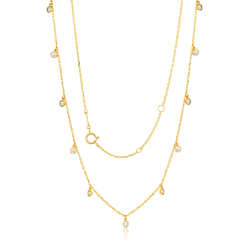 9ct Yellow Gold Chain with 11 Cubic Zirconias with Adjustable 38-40cm Length