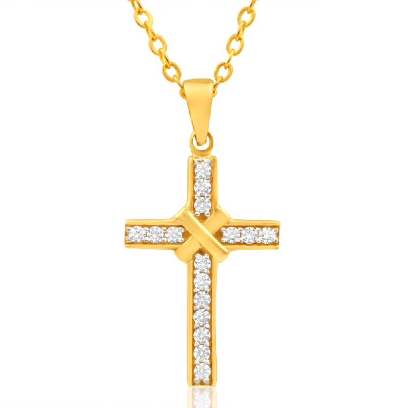 9ct Yellow Gold Cubic Zirconia Cross Pendant 21mm