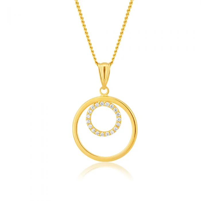 9ct Yellow Gold Double Circle Zirconia Pendant