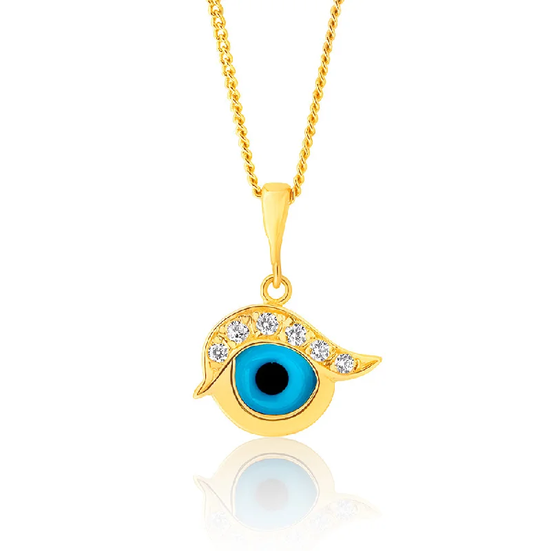 9ct Yellow Gold Evil Eye Cubic Zirconia and Blue Enamel Pendant