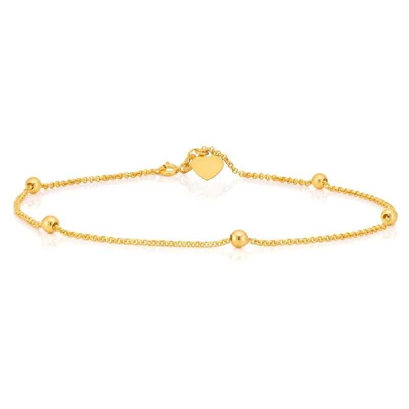 9ct Yellow Gold Filled 27cm Belcher Heart Charm Anklet