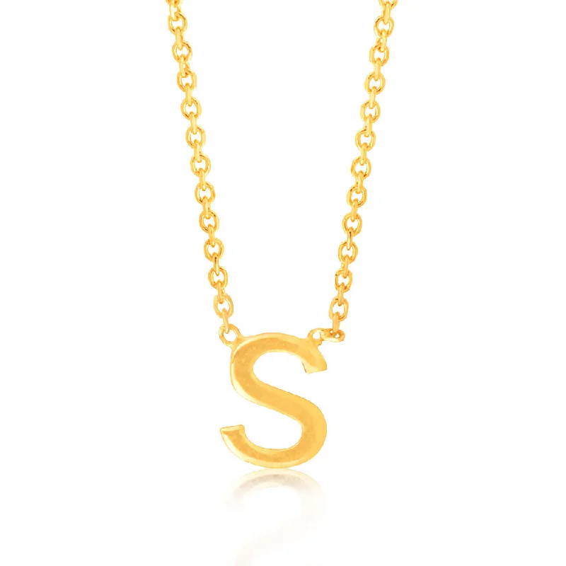 9ct Yellow Gold Initial "S" Pendant on 43cm Chain