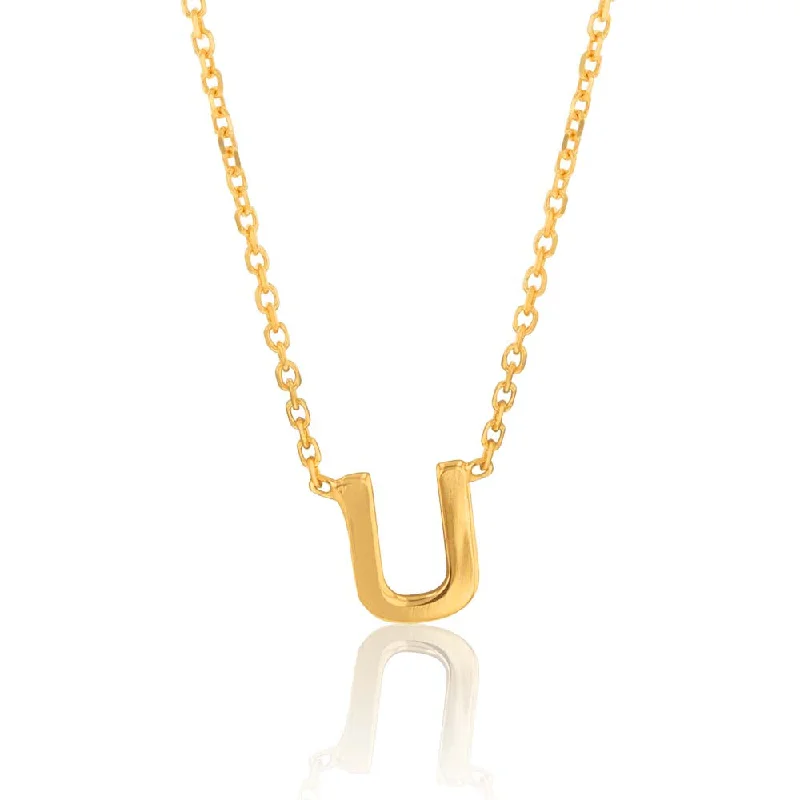 9ct Yellow Gold  Initial "U" Pendant On 43cm Chain