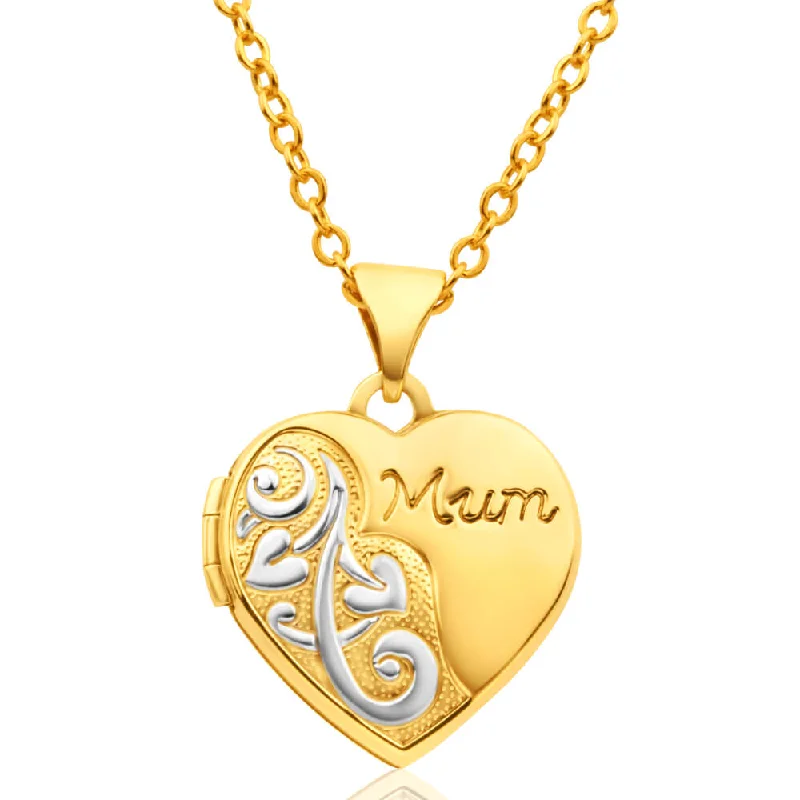 9ct Yellow Gold 'Mum' Floral Heart Locket