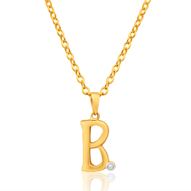 9ct Yellow Gold Pendant Initial B set with Diamond