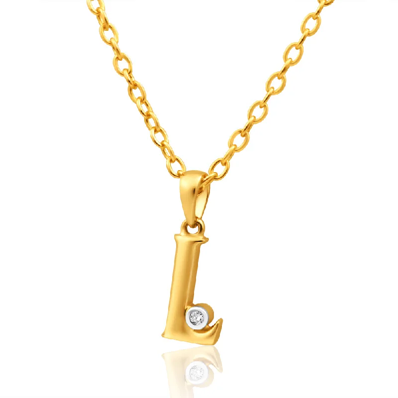 9ct Yellow Gold Pendant Initial L set with diamond