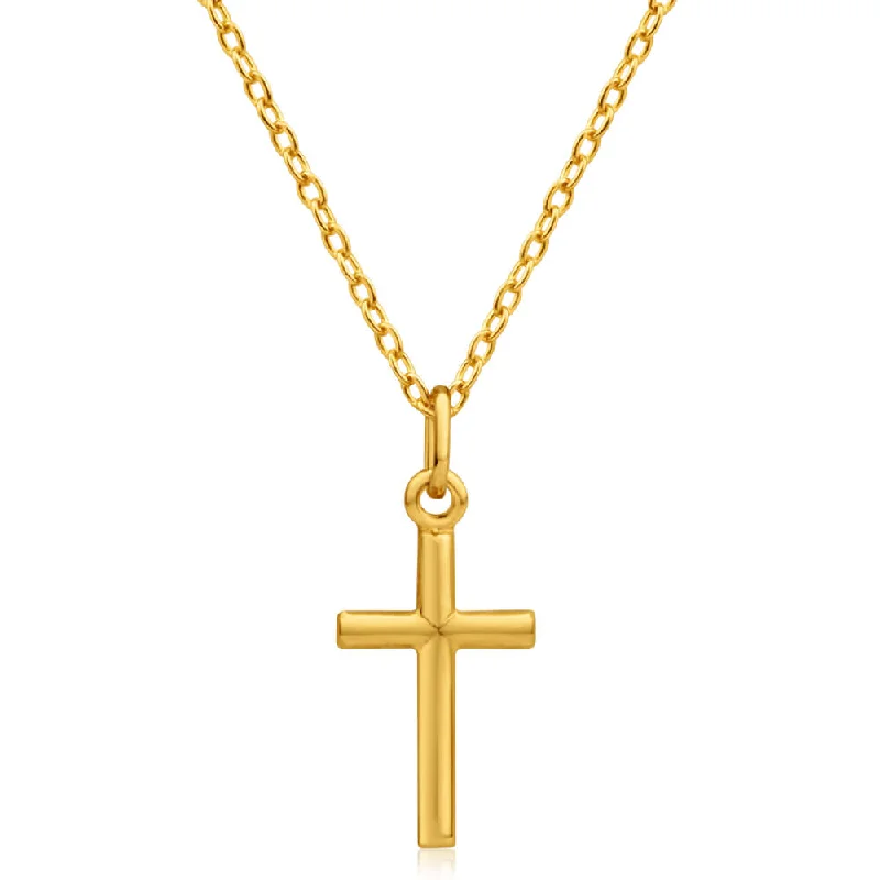 9ct Yellow Gold Silver Filled Barrel Cross 17mm Pendant