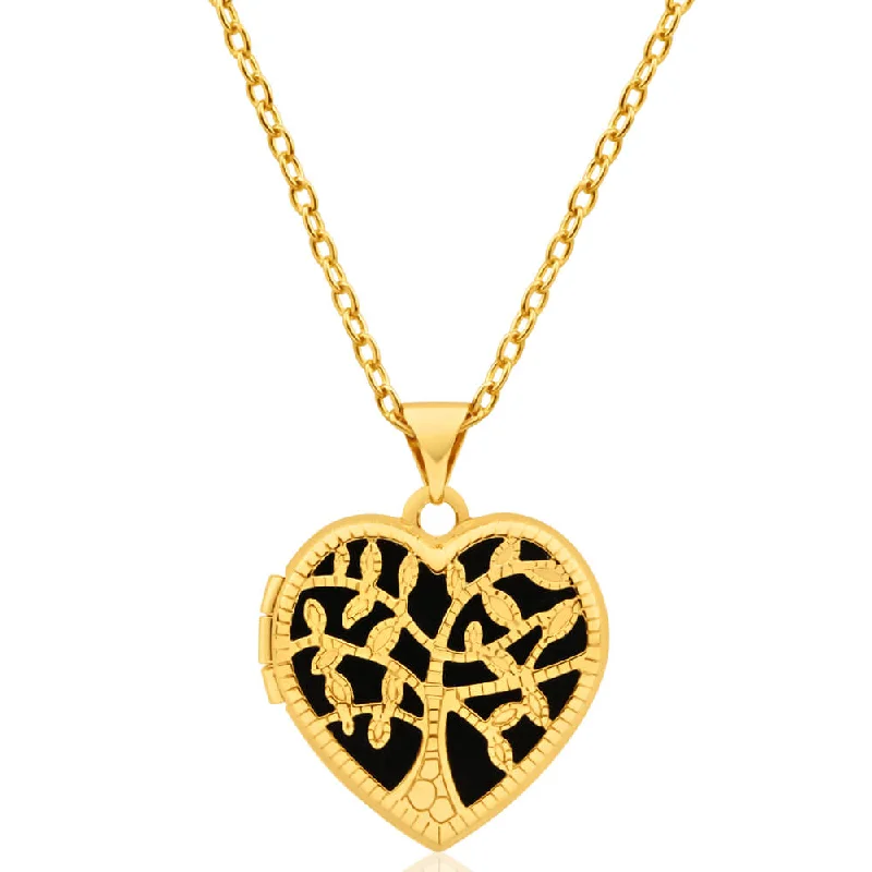 9ct Yellow Gold Silver Filled Heart Shaped filigree Tree of Life 18mm Locket Pendant