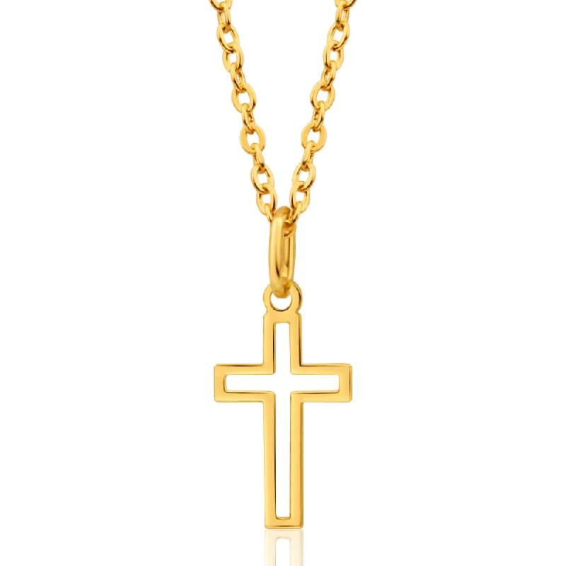 9ct Yellow Gold Silver Filled Open Cross 19mm Pendant