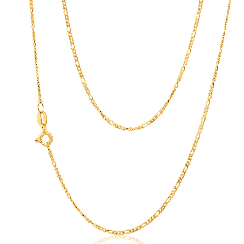 9ct Yellow Solid Gold Figaro 1:3 Dicut 40Gauge 50cm Chain