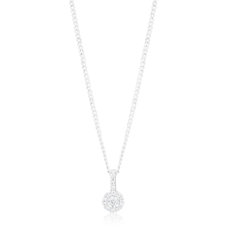 Sterling Silver Cubic Zirconia Cut Halo Pendant