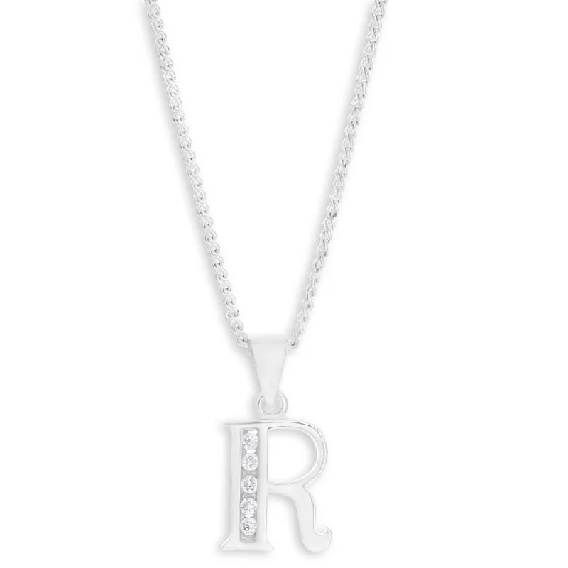 Sterling Silver Cubic Zirconia  Initial "R" Pendant