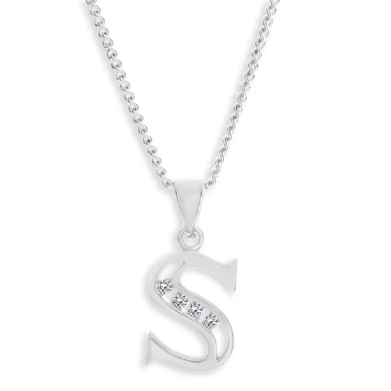 Sterling Silver Cubic Zirconia  Initial "S" Pendant