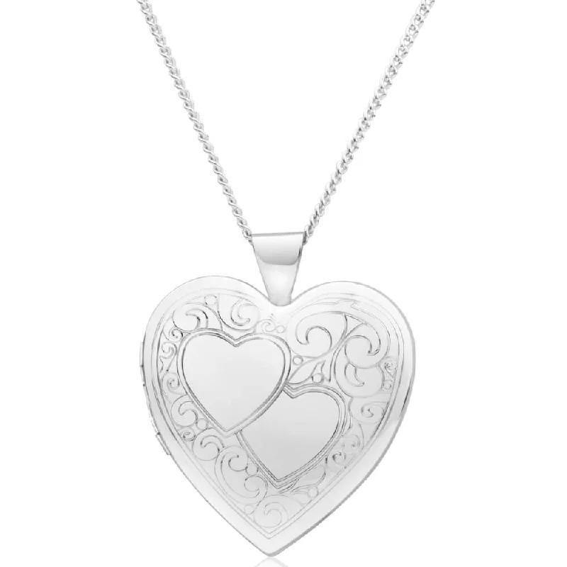 Sterling Silver Engraved Heart Locket 24mm