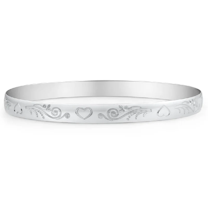 Sterling Silver Heart Engraved 65mm Bangle