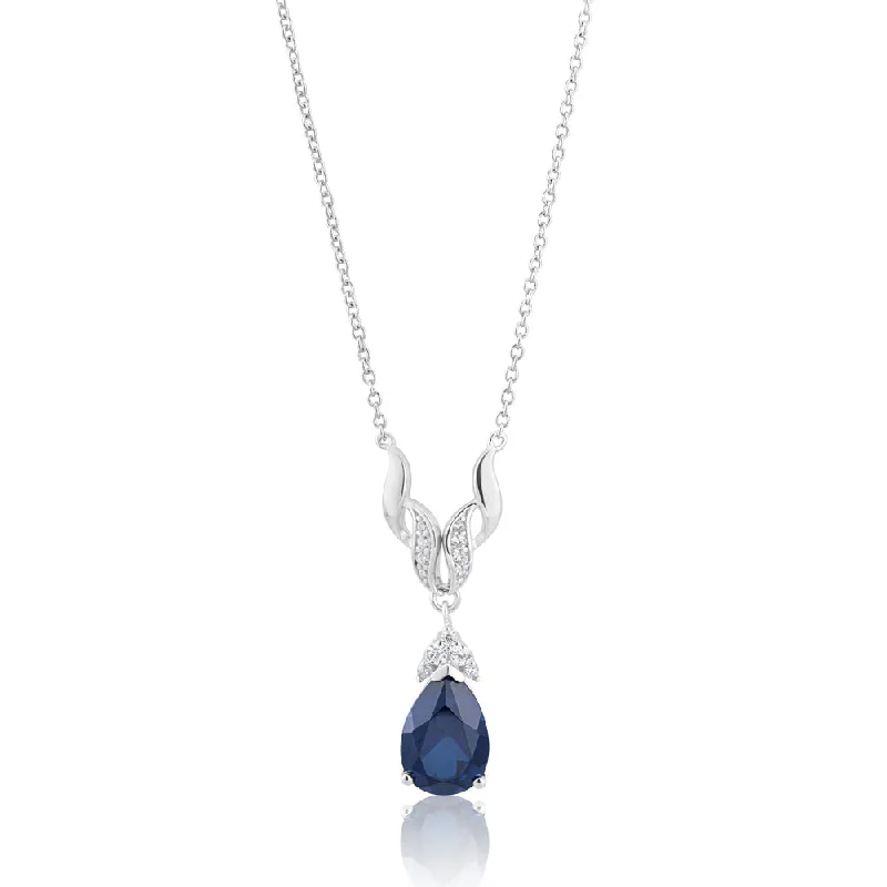 Sterling Silver Rhodium Plated Created Sapphire & Zirconia Necklet 42+3cm