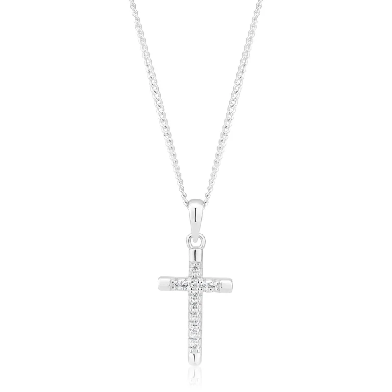 Sterling Silver Rhodium Plated Cubic Zirconia Cross Pendant