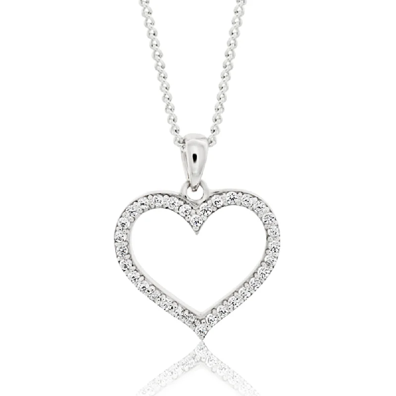 Sterling Silver Rhodium Plated Cubic Zirconia Open Heart Pendant