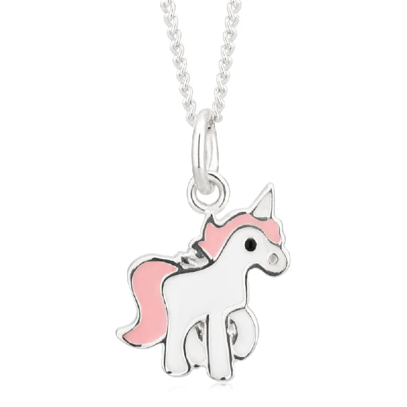 Sterling Silver Unicorn Pink and White Pendant