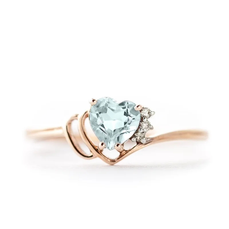 0.97 Carat 14k Rose Gold Aquamarine Gemstone Ring w/ Natural Diamond