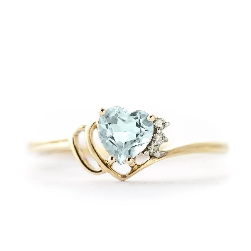 0.97 Carat 14k Yellow Gold Aquamarine Gemstone Ring w/ Natural Diamond