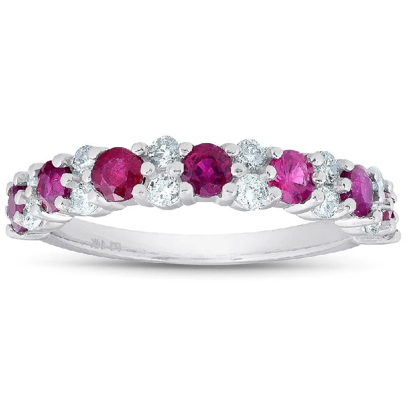 1 1/2 Ct Ruby & Diamond Wedding Anniversary Ring 14k White Gold