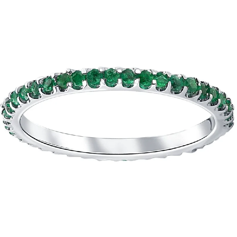 1/2Ct Genuine Emerald Eternity Ring Anniversary Band 10k White Gold