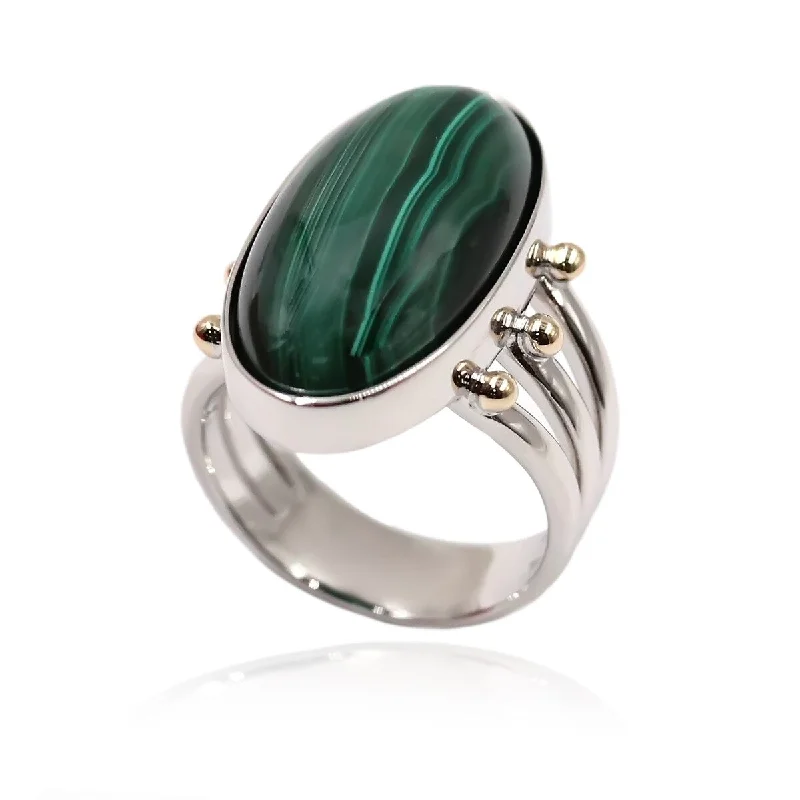 14k Gold and Sterling Silver Green Agate Ring