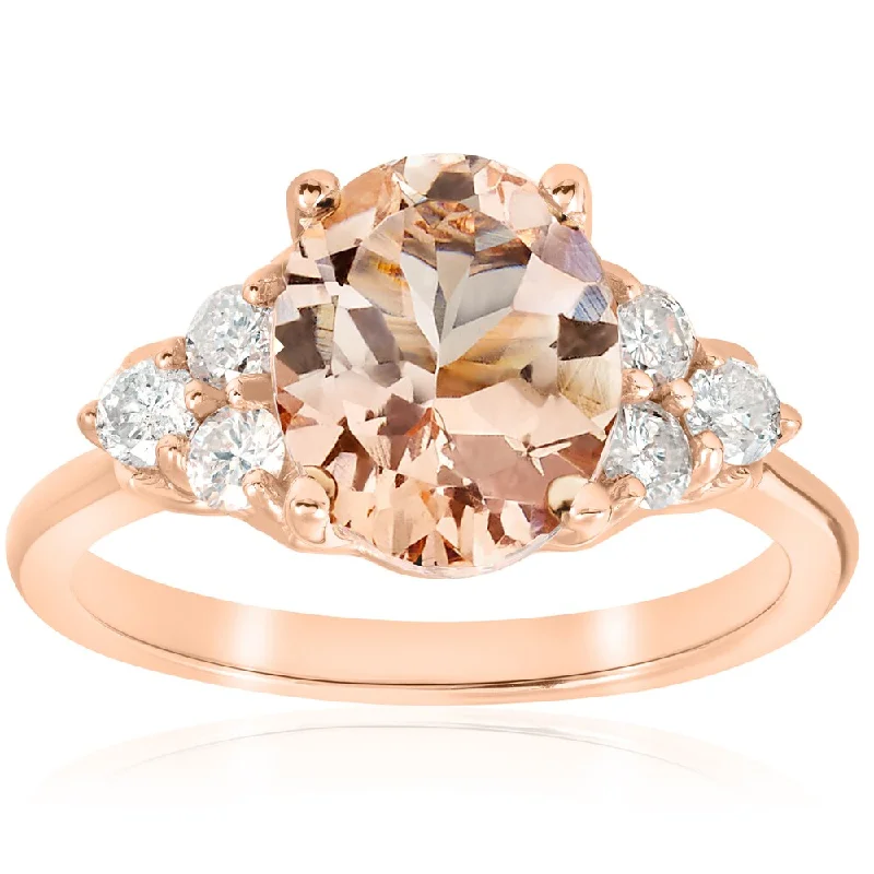 14K Rose Gold 2 1/3 ct TW Oval Morganite & Diamond Engagement Ring (I-J,I2-I3)