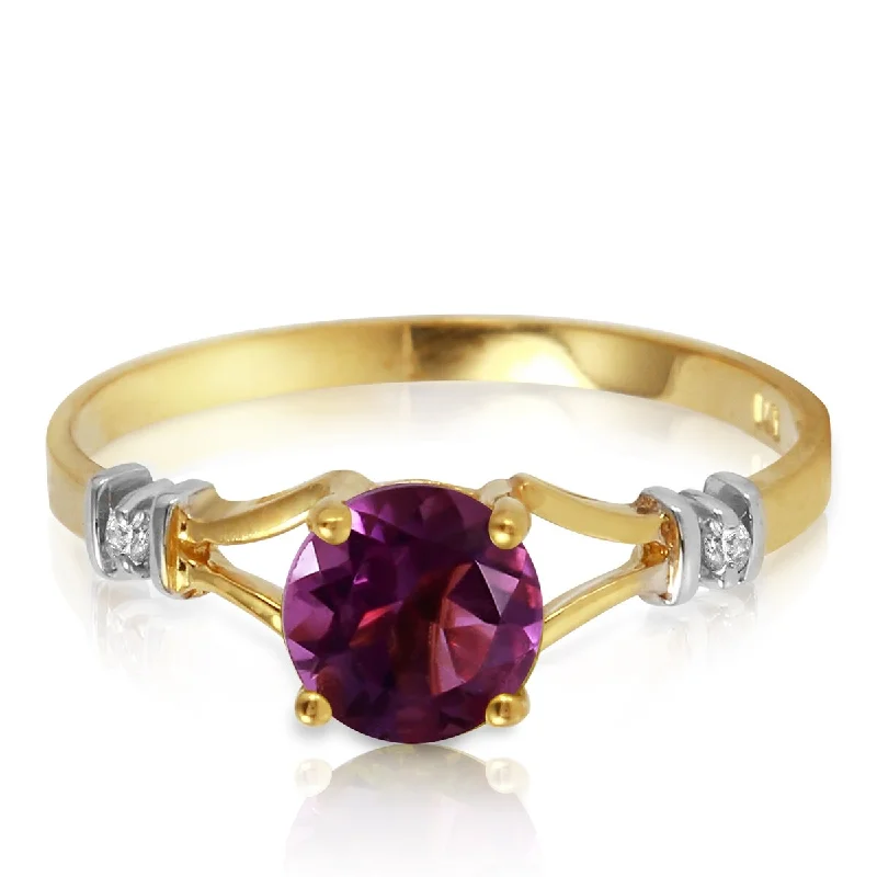 14K Solid Gold 0.92 Carat Diamond Ring w/ Round Cut Amethyst Gemstone