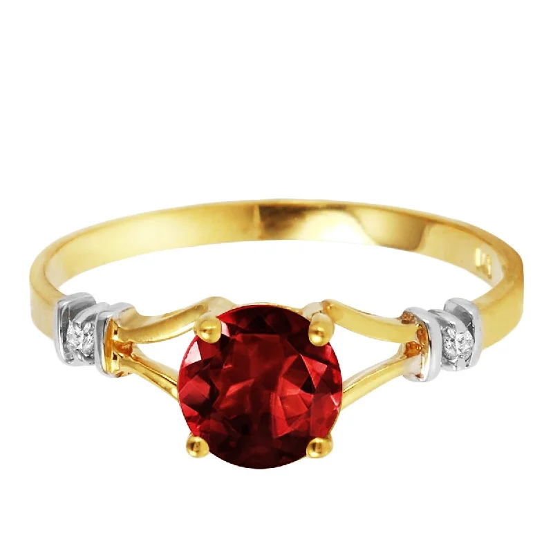 14K Solid Gold 1.07 Carat Diamond Ring w/ Round Cut Garnet Gemstone