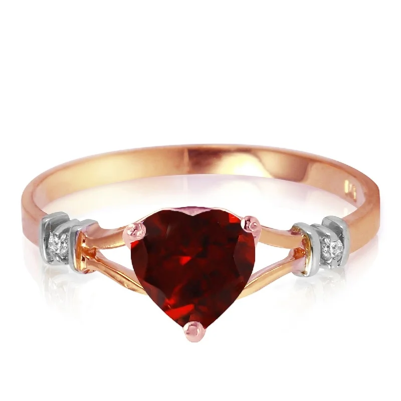 14K Solid Gold Garnet w/ Diamond Gemstone Ring 0.47 CT Heart Shape