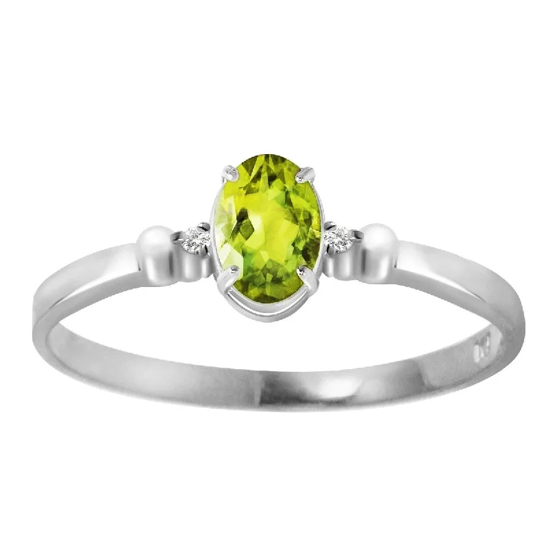 14k Solid Gold Green Peridot Gemstone Ring w/ Diamond Accents 0.46 ct