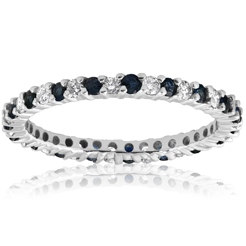 14k White Gold 1/2ct Blue Sapphire Diamond Wedding Band Stackable Eternity Ring (I-J,I2-I3)