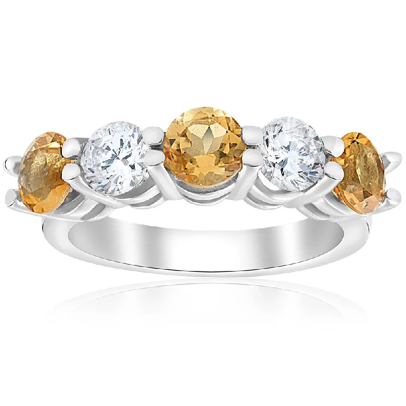 14k White Gold 2 1/2 cttw Citrine & Diamond 5-Stone Womens Wedding Ring 14K White Gold (I-J,I2-I3)