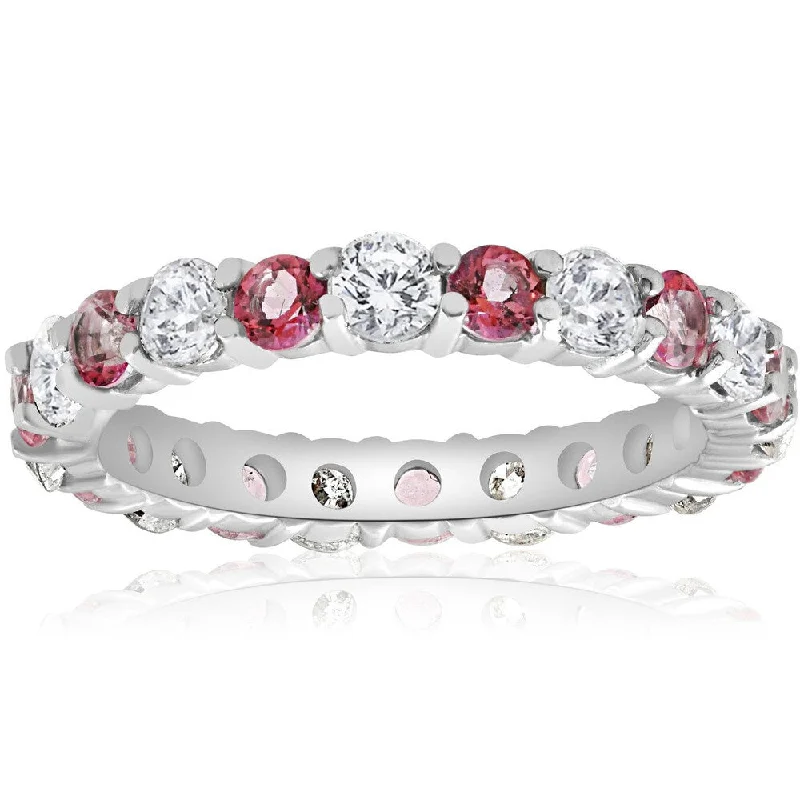 14k White Gold 2 cttw Pink Topaz & Diamond Womens Wedding Eternity Ring 14K White Gold (I-J,I2-I3)