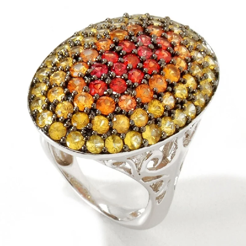 18K Yellow Gold Over Silver 4.10ctw Orange Sapphire Cluster Ring