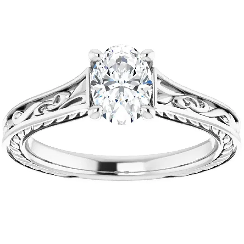 1Ct Oval Moissanite Solitaire Engagement Ring 14k White Gold