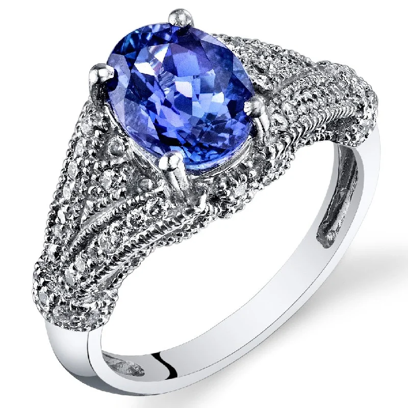 2.07 ct Tanzanite Oval and Diamond Ring in 14k White Gold