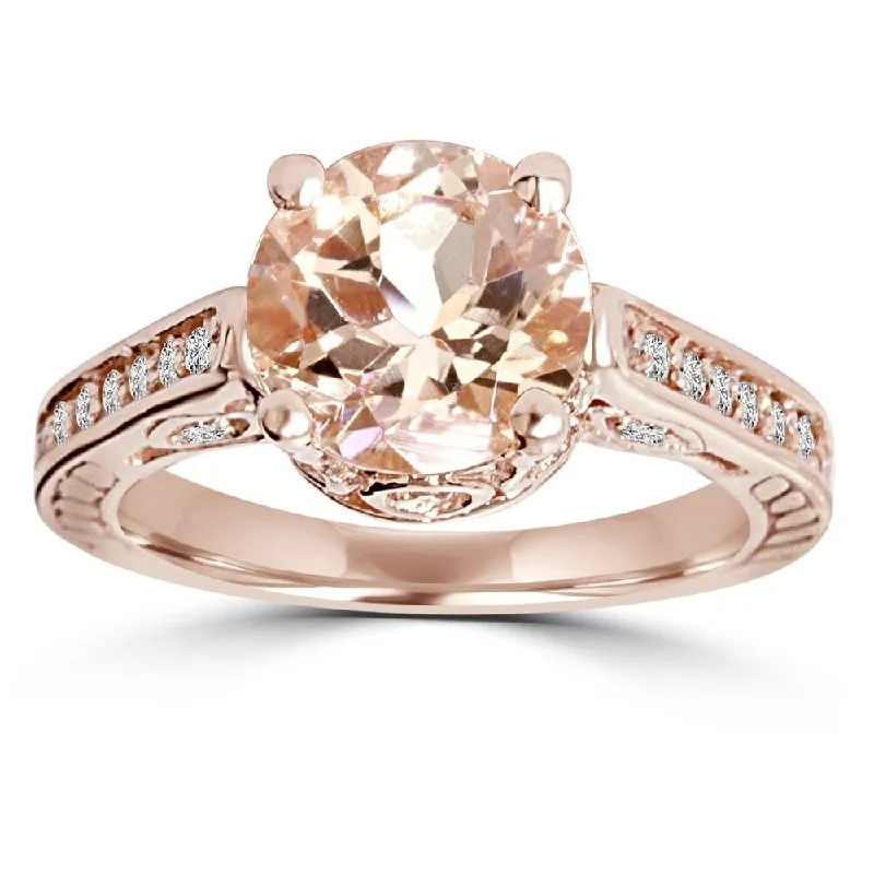 2 Carat Morganite & Diamond Vintage Engagement Ring 14K Rose Gold