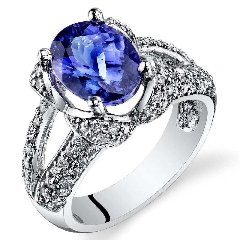 3.26 ct Tanzanite Oval and Diamond Ring in 14k White Gold