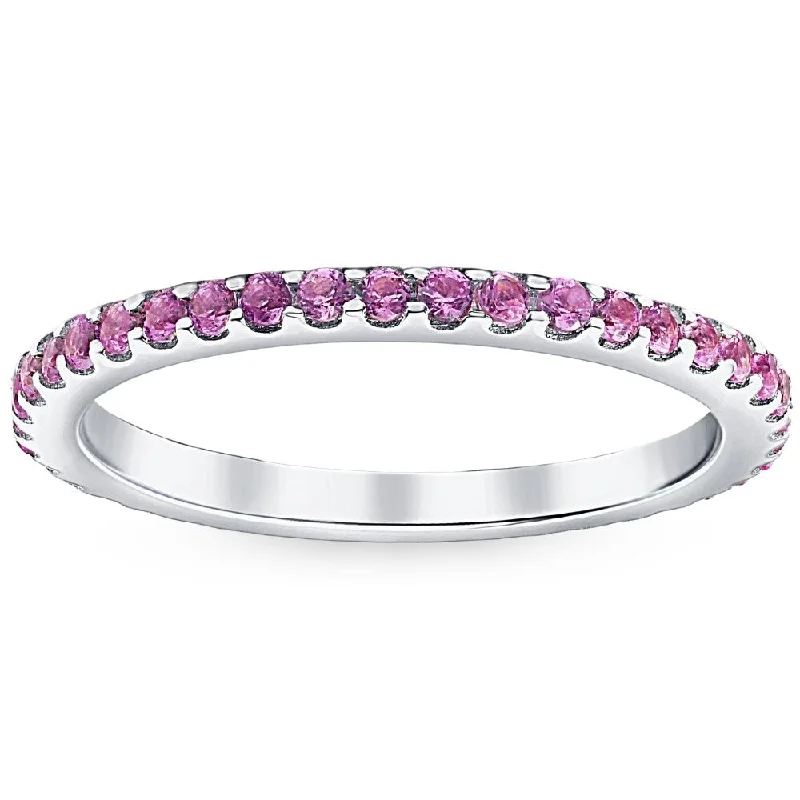 3/4Ct Genuine Pink Sapphire Eternity Ring Stackable Band 10k White Gold