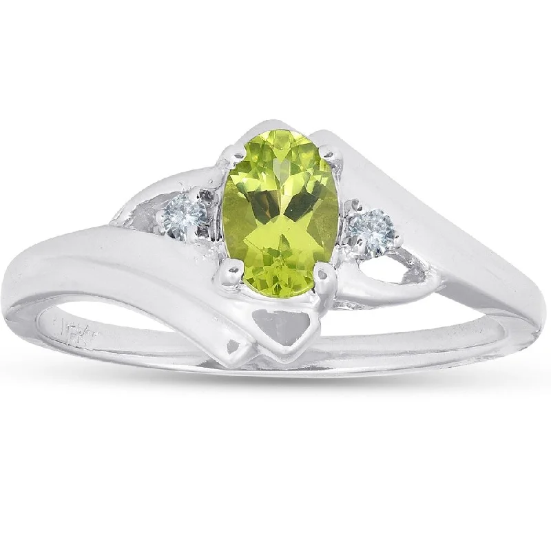 5/8ct Oval Peridot & Diamond Ring 14K White Gold