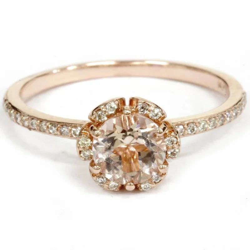 7/8 Carat Morganite & Diamond Engagement Ring 14K Rose Gold