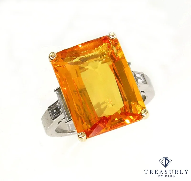 9.66ct GIA Natural Yellow-Orange Sapphire and Diamond Platinum Ring