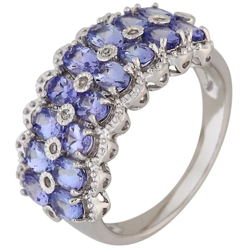 925 Sterling Silver Tanzanite and White Natural Zircon Ring