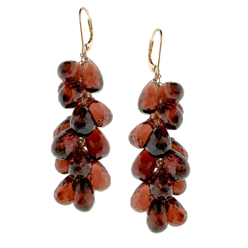 Grapes - 18 Karat Yellow Gold Garnet Gemstones and Pearls Earrings